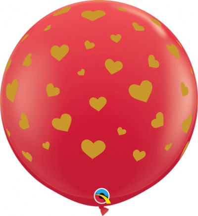 3' Random Hearts-A-Rnd Red w/Gold Ink (2 ct.)