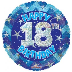 18" SP: PR Holographic Blue Happy 18th Birthday  