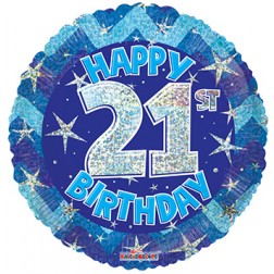 18" SP: PR Holographic Blue Happy 21st Birthday  