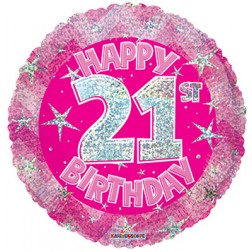 18" SP: PR Holographic Pink Happy 21st Birthday  