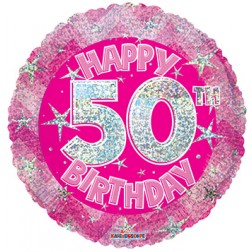 18" SP: PR Holographic Pink Happy 50th Birthday  