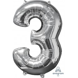 Anagram Mid-Size Shape Number "3" Silver 26 Inch