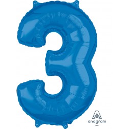 Anagram Mid-Size Shape Number "3" Blue 26 inch