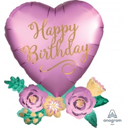 SuperShape Birthday Satin Heart with Flowers