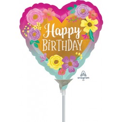 9" Happy Birthday Painted Flowers