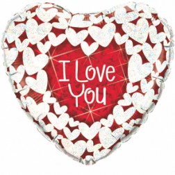 09" I Love You Glitter Hearts Holograph