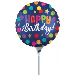 9" Satin Happy Birthday Blue Confetti