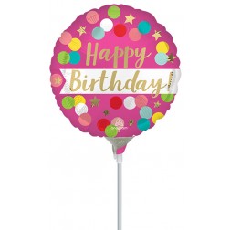 9" Satin Happy Birthday Pink Confetti