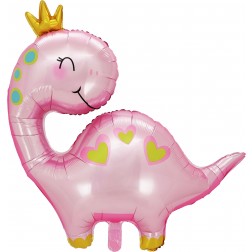 27" Pink Dinosaur with Crown Balloon