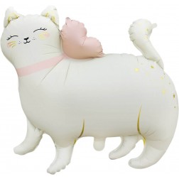 26" Matte Cream Cat with Bow Balloon